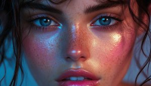 Beauty Wallpaper: Aesthetic Close-Up Portrait with Freckles and Blue Eyes