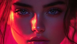 Red Neon Woman Eyes Wallpaper, Portrait Wallpaper, Beauty Wallpaper