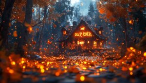 Halloween Wallpaper: Spooky House in Autumn Forest for Desktop