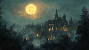 Full Moon Castle Wallpaper, Gothic Architecture, Dark Fantasy Theme