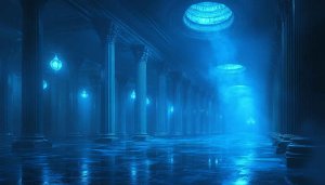 Blue Temple Interior Wallpaper, Architecture Wallpaper, Cool Backgrounds