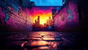 Cityscape Wallpaper, Urban Alleyway Mural, 4k Wallpaper, Desktop Background