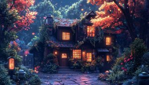 Cozy Cottage Wallpaper: Autumn Village, Fantasy House, 4k Wallpaper
