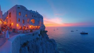 Coastal Town Sunset Wallpaper: Italian Scenery Desktop Background 4K