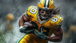 Green Bay Packers Wallpaper: American Football NFL Action in Rain