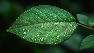 Green Leaf Wallpaper: Dew Drops Nature Background for Desktop