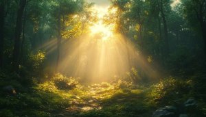 Sunlight Forest Wallpaper: Serene Nature Landscape Scenery for Desktop