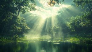 Enchanted Forest Wallpaper: Sun Rays Through Trees, Nature Scenery 4K