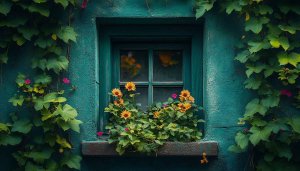 Aesthetic Window Wallpaper: Green Wall with Flowers 4K for Desktop