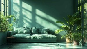 Green Room Wallpaper: Aesthetic Interior, Plants, Sofa, 4K Resolution