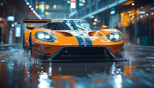 Ford GT Wallpaper: Orange Car in Rain, 4K, Desktop