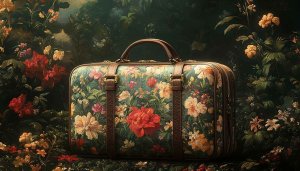 Floral Suitcase Wallpaper, Vintage Floral Art, Aesthetic Floral Background