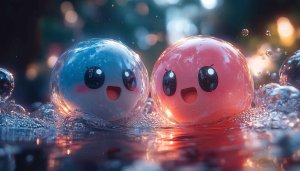 Cute Cartoon Wallpaper: Adorable Spheres in Water, Animated Style