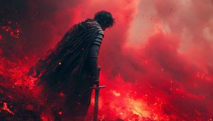 Warrior Wallpaper: Knight with Sword in Fiery Landscape HD