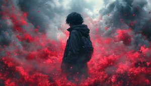 Anime Boy Wallpaper: Red Petals Sky Background HD 4K