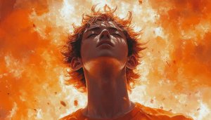 Abstract Portrait Wallpaper: Artistic, Orange, Warm Aesthetic, Boy, Digital Art
