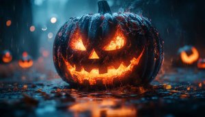 Halloween Pumpkin Wallpaper 4K, Spooky Desktop Background, Scary Theme