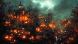 Spooky Halloween Town Wallpaper - Pumpkin Theme