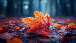 Autumn Leaf Wallpaper: Fall Season, Rainy Day 4K Wallpaper