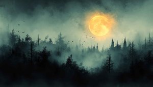Halloween Wallpaper: Full Moon Over Spooky Forest & Castle Scenery