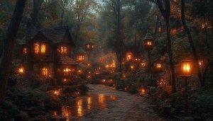 Enchanted Forest Village Wallpaper, Fantasy Landscape 4k Wallpaper For Desktop