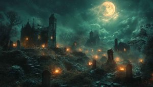 Halloween Cemetery Wallpaper: Moonlit Night Gothic Scene 4K HD