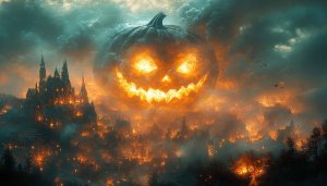 Halloween Pumpkin Wallpaper: Scary Village Background for Desktop and Mobile