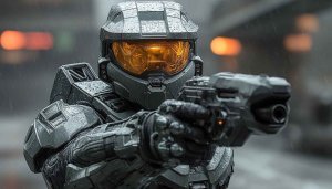 Halo Infinite Wallpaper: Master Chief in the Rain, 4k Wallpaper