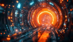Futuristic Tunnel Wallpaper, Sci-Fi Background, Cyberpunk Aesthetic Image