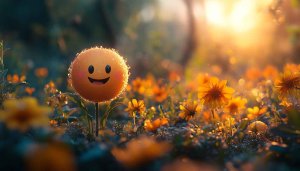 Smiley Face Flower Wallpaper, Cute Emoji Garden Scene