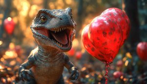 Dinosaur Wallpaper: T-Rex with Red Balloons for Desktop Background