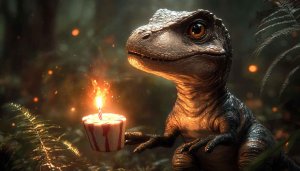 Cute Dinosaur Birthday Wallpaper, Baby Dino Cake, 4k Background
