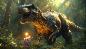 T-Rex Birthday Wallpaper, Dinosaur 4K Wallpaper, Jurassic Era Theme