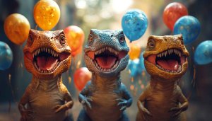 Dinosaur Birthday Party Wallpaper - T-Rex with Balloons Celebration