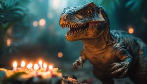 Dinosaur Wallpaper: Jurassic Era with Cake, High-Resolution Desktop Background