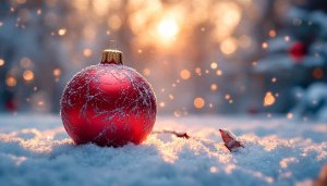 Festive Holiday Bauble on Snow Christmas Wallpaper for Desktop
