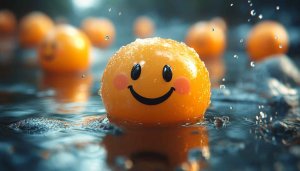 Emoji Wallpaper: Happy Face Ball in Water 4K Wallpaper