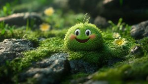 Cute Moss Character Wallpaper, Cartoon Wallpaper, Nature Wallpaper, Green Wallpaper