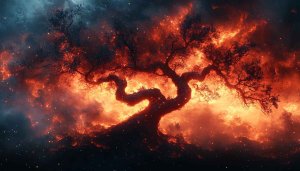 Fiery Tree Wallpaper: Fantasy, Landscape, Fire, Nature, Desktop Background