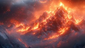 Fiery Mountain Wallpaper: Lava Landscape, Volcanic Eruption, Nature Backgrounds