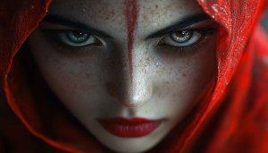 Beautiful Woman with Red Veil Wallpaper, Goddess Theme, High Resolution