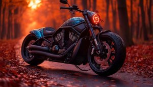 Custom Motorcycle Wallpaper: Harley Davidson Bike in Autumn Scenery