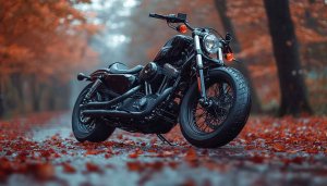Black Motorcycle Wallpaper: Harley Davidson Bikes in Autumnal Scenery