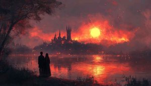Fantasy Castle Wallpaper, Romantic Scenery, Sunset, Couple Silhouette Scenery