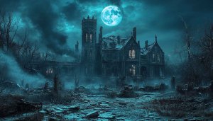 Haunted House Wallpaper, Halloween Wallpaper, Dark Mansion Background, Moonlight Scenery