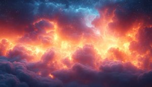 Dramatic Sky Wallpaper: Fiery Clouds and Starry Night Aesthetic