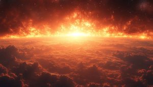 Fiery Sky Wallpaper: Epic Red Sunrise, Space View, Planet Scenery