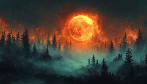 Fiery Moon Forest Wallpaper: 4K Night Sky & Dark Aesthetic