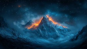 Fiery Mountains Night Sky Wallpaper for Phone and Desktop Backgrounds