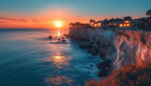 Sunset Seascape Wallpaper: Coastal Cliff, Ocean View, Golden Hour
